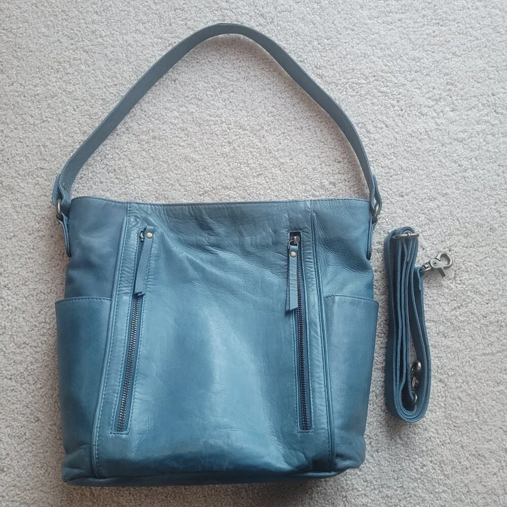 Like New NorthStyle Zip Genuine Leather Blue Color Shoulder Bag
